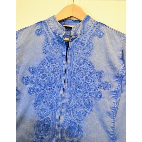 Chicos Embroidered Jacket Womens Size 1 (US Small/8) Steel Blue Cotton - Picture 8 of 12
